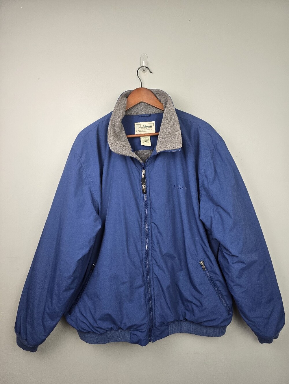 Vintage LL Bean Coat Blue Mens Size XXL Fleece Linned Full Zip Jacket Thinsulate